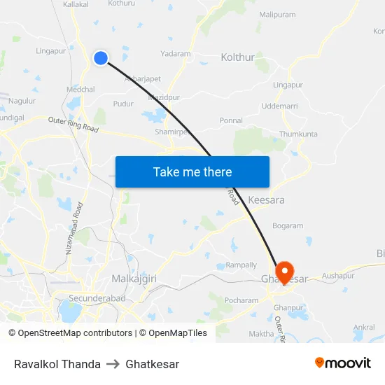 Ravalkol Thanda to Ghatkesar map