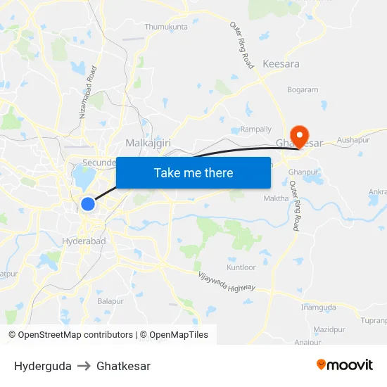 Hyderguda to Ghatkesar map