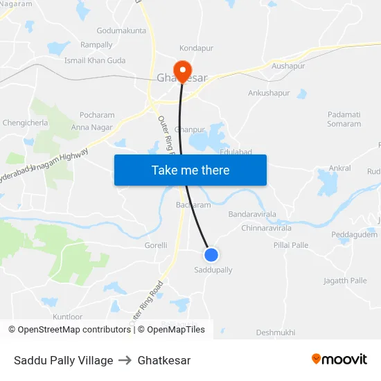 Saddu Pally Village to Ghatkesar map