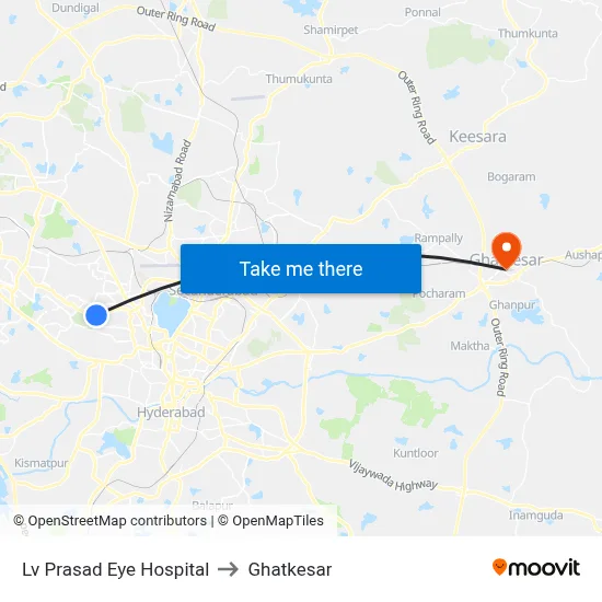 Lv Prasad Eye Hospital to Ghatkesar map