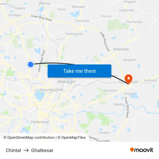 Chintal to Ghatkesar map