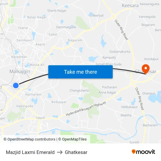 Mazjid Laxmi Emerald to Ghatkesar map