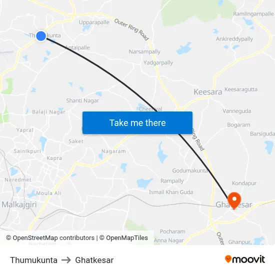 Thumukunta to Ghatkesar map