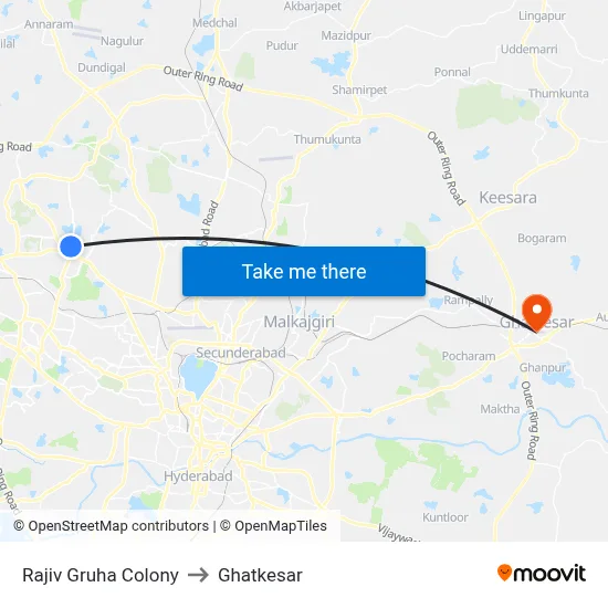 Rajiv Gruha Colony to Ghatkesar map