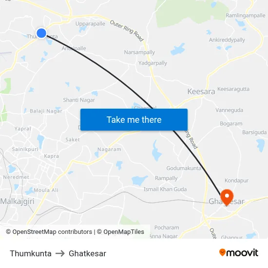 Thumkunta to Ghatkesar map
