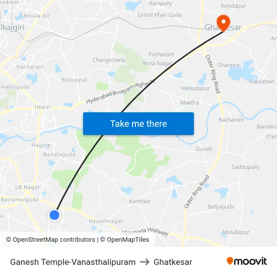 Ganesh Temple-Vanasthalipuram to Ghatkesar map
