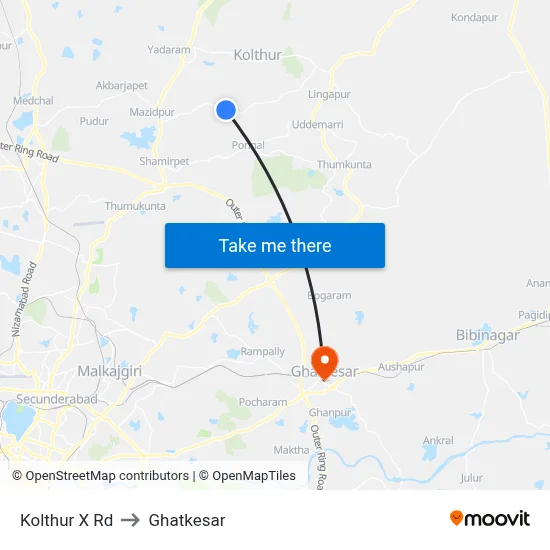 Kolthur X Rd to Ghatkesar map