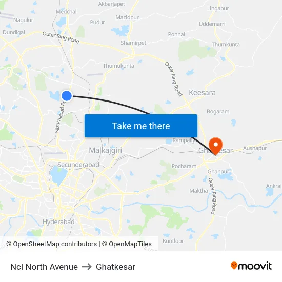 Ncl North Avenue to Ghatkesar map