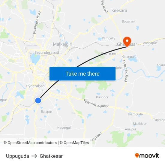 Uppuguda to Ghatkesar map