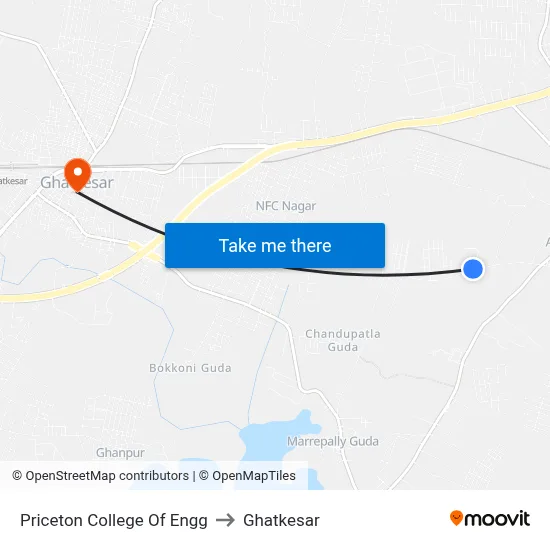 Priceton College Of Engg to Ghatkesar map