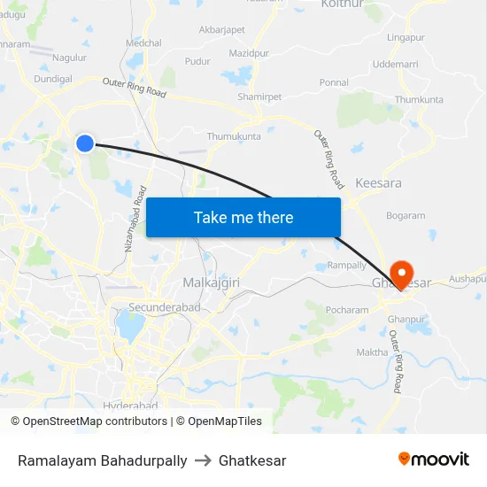 Ramalayam Bahadurpally to Ghatkesar map