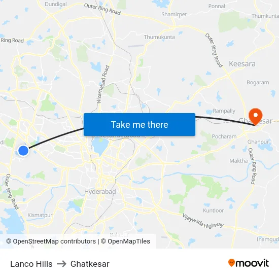 Lanco Hills to Ghatkesar map