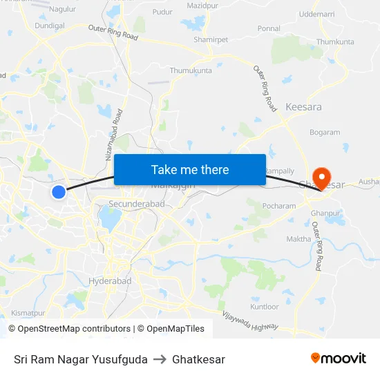 Sri Ram Nagar Yusufguda to Ghatkesar map