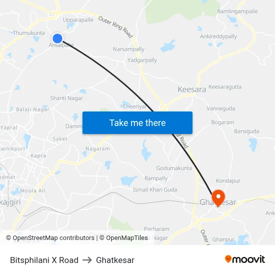Bitsphilani X Road to Ghatkesar map