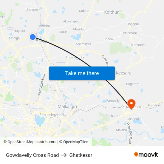 Gowdavelly X Road to Ghatkesar map