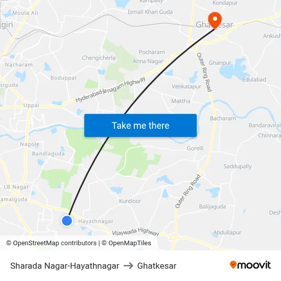 Sharada Nagar-Hayathnagar to Ghatkesar map
