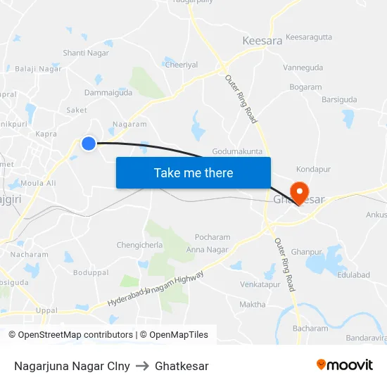 Nagarjuna Nagar Clny to Ghatkesar map