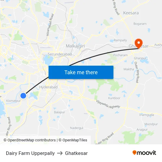 Dairy Farm Upperpally to Ghatkesar map