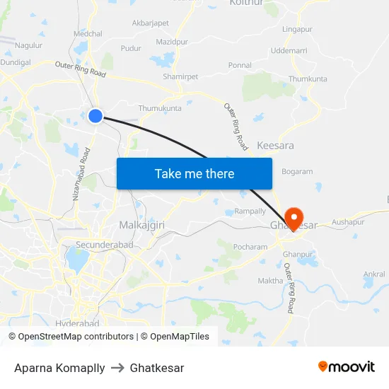 Aparna Komaplly to Ghatkesar map