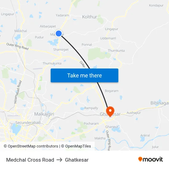 Medchal X Road to Ghatkesar map
