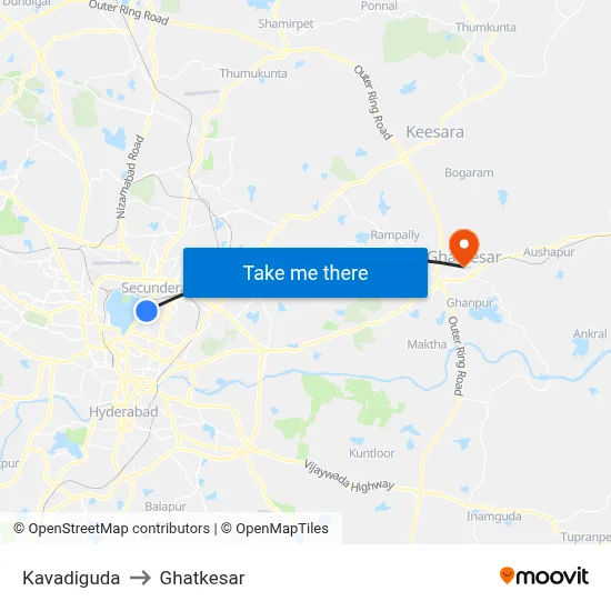 Kavadiguda to Ghatkesar map