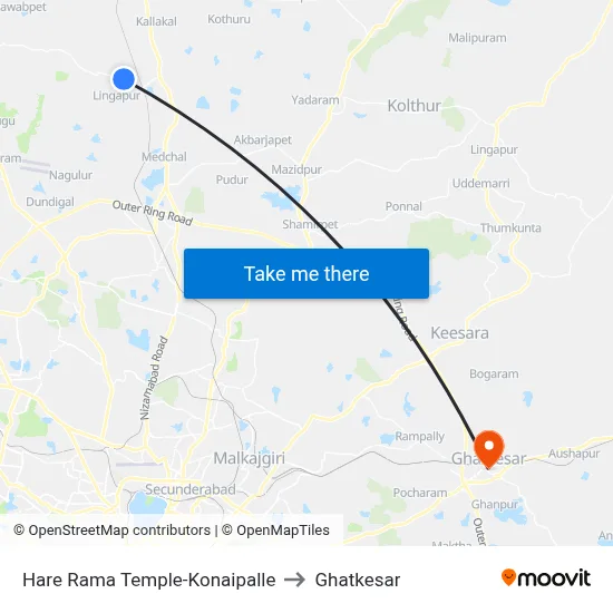 Hare Rama Temple-Konaipalle to Ghatkesar map