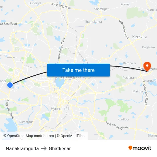Nanakramguda to Ghatkesar map
