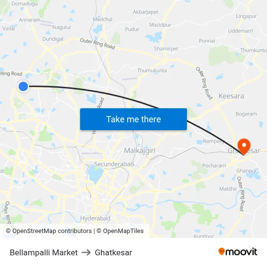 Bellampalli Market to Ghatkesar map