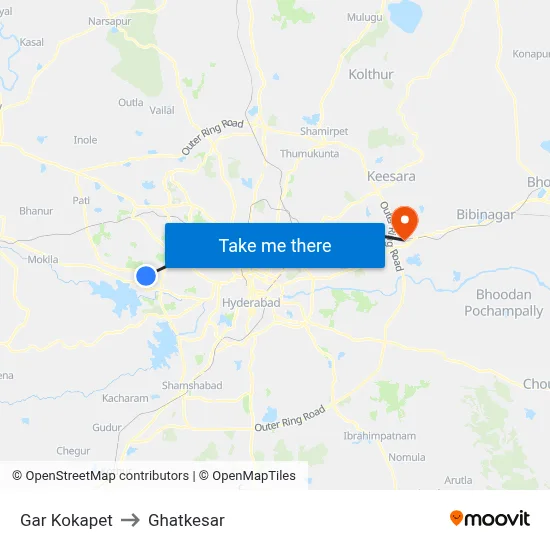 Gar Kokapet to Ghatkesar map
