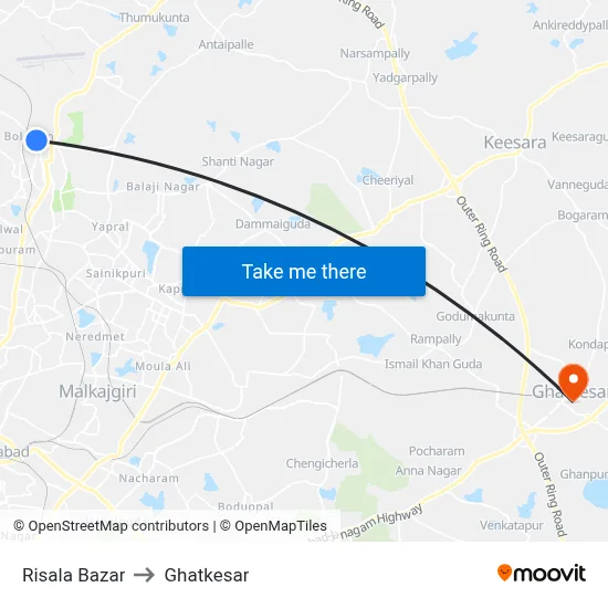 Risala Bazar to Ghatkesar map