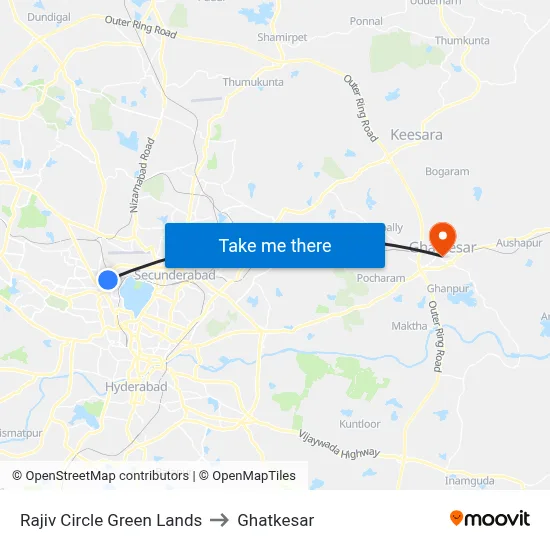 Rajiv Circle  Green Lands to Ghatkesar map