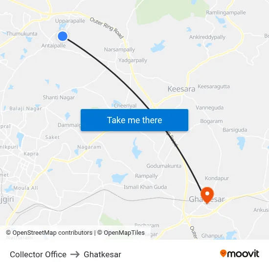 Collector Office to Ghatkesar map