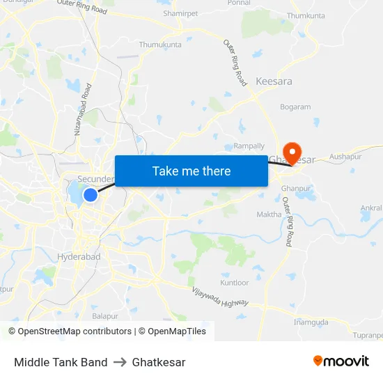 Middle Tank Band to Ghatkesar map
