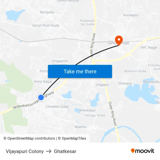 Vijayapuri Colony to Ghatkesar map