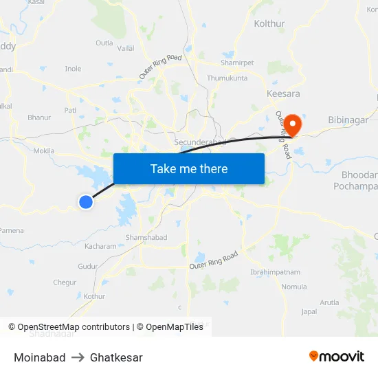 Moinabad to Ghatkesar map