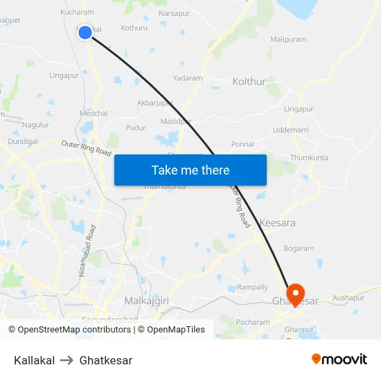 Kallakal to Ghatkesar map