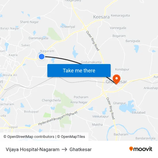 Vijaya Hospital-Nagaram to Ghatkesar map