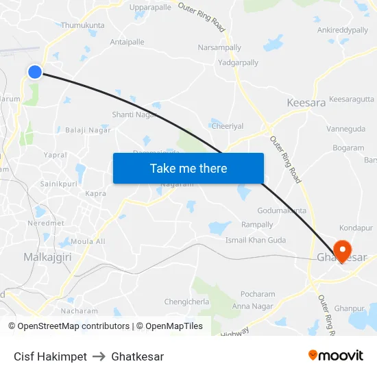 Cisf Hakimpet to Ghatkesar map