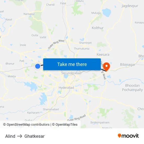Alind Doyene Colony Twd Mehdipatnam to Ghatkesar map
