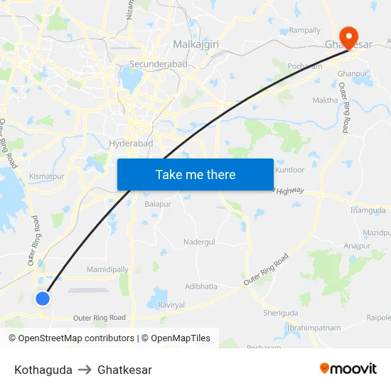 Kothaguda to Ghatkesar map