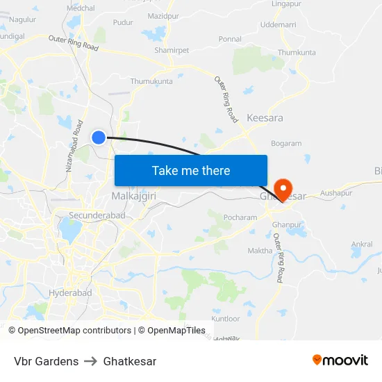 Vbr Gardens to Ghatkesar map