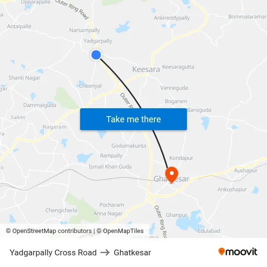 Yadgarpally X Rd to Ghatkesar map