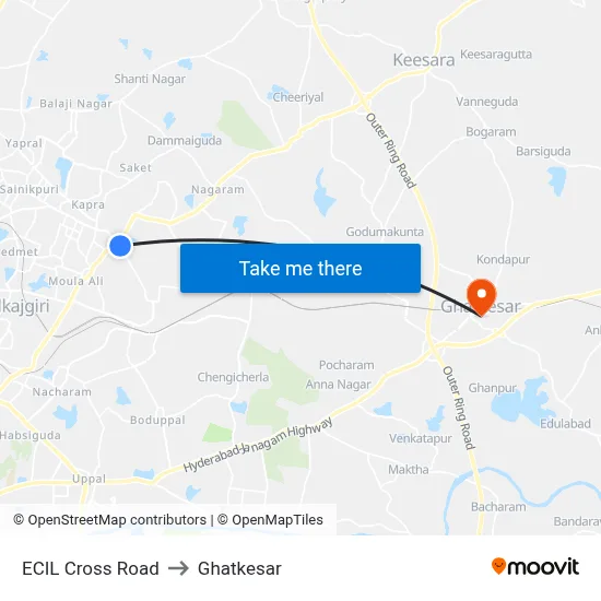 ECIL Cross Road to Ghatkesar map