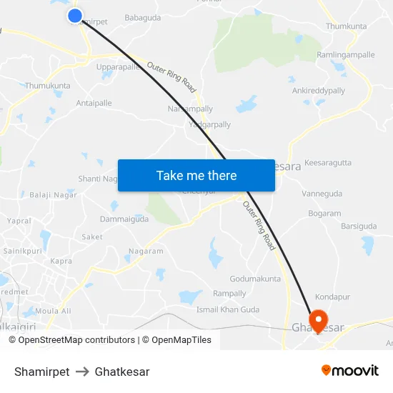Shamirpet to Ghatkesar map