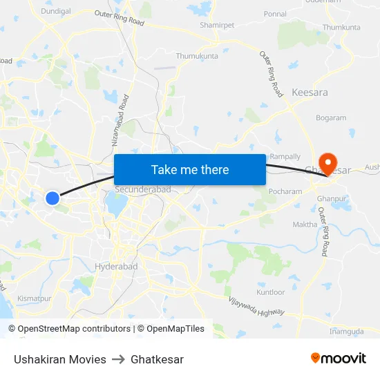 Ushakiran Movies to Ghatkesar map