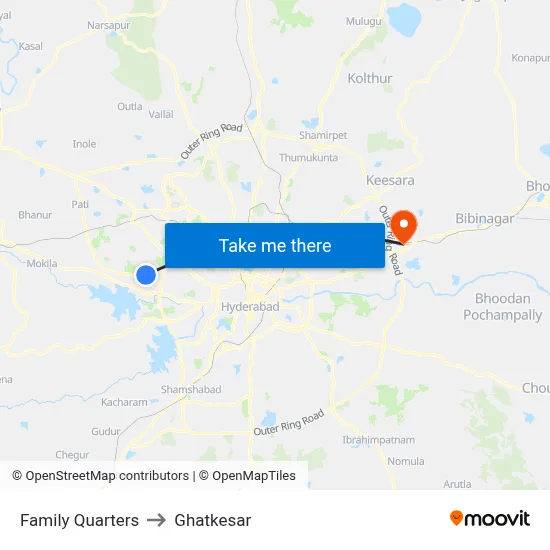 Family Quarters to Ghatkesar map