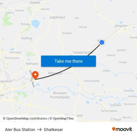 Aler Bus Station to Ghatkesar map