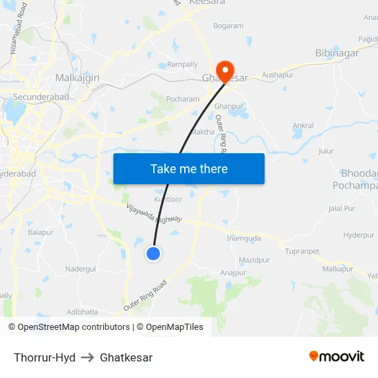 Thorrur-Hyd to Ghatkesar map
