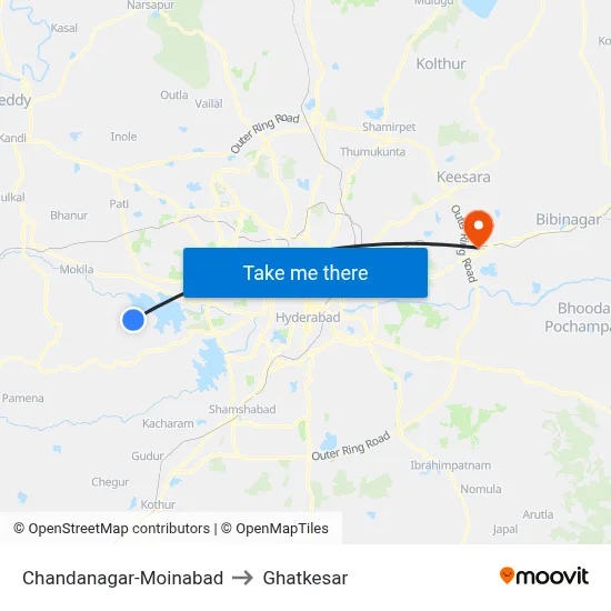 Chandanagar-Moinabad to Ghatkesar map