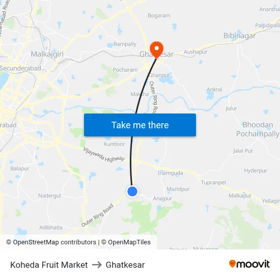 Koheda Fruit Market to Ghatkesar map